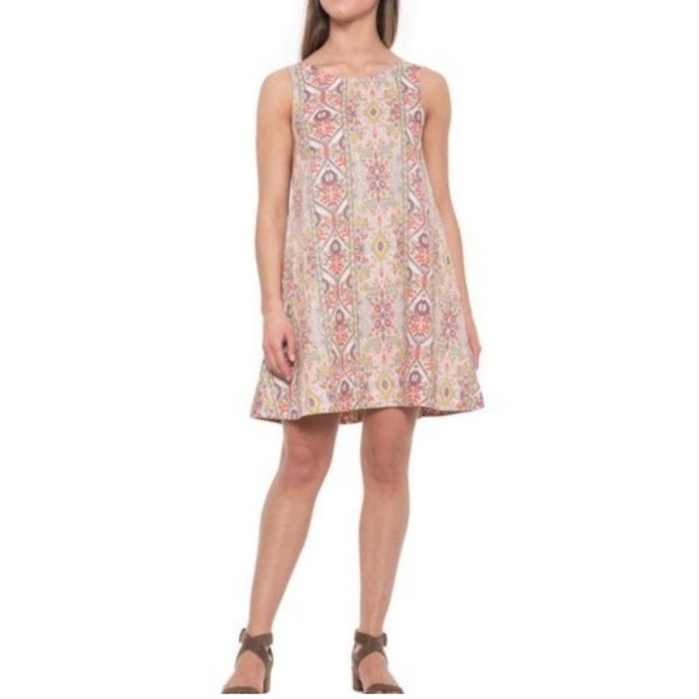 Rachel Zoe Multicolor Aztec Print Sleeveless 100% Linen Dress Resort‎ Size Large